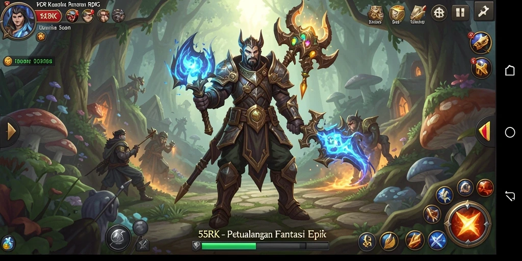 Tampilan gameplay 55RK yang menampilkan pertarungan epik dan eksplorasi dunia.