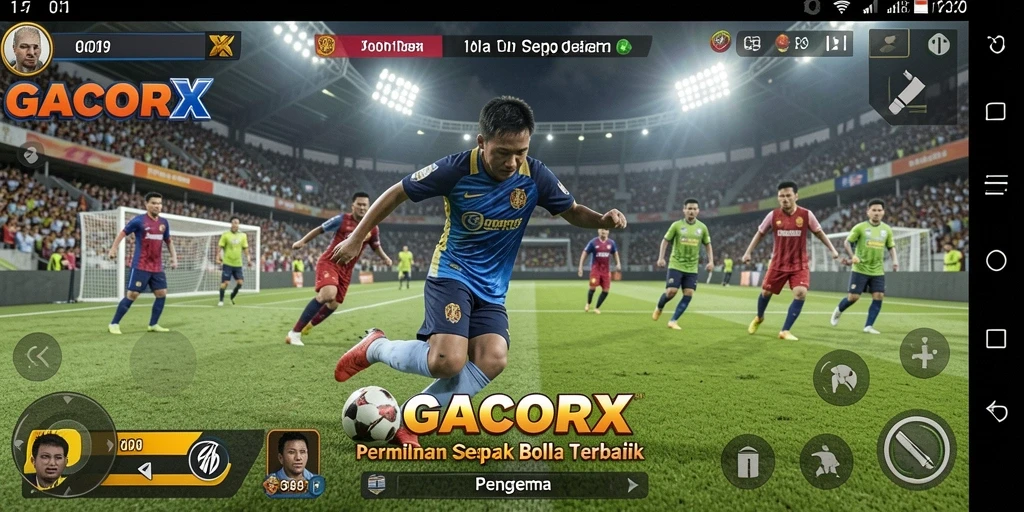 Screenshot game GACORX menampilkan aksi pertandingan sepak bola yang mendebarkan.