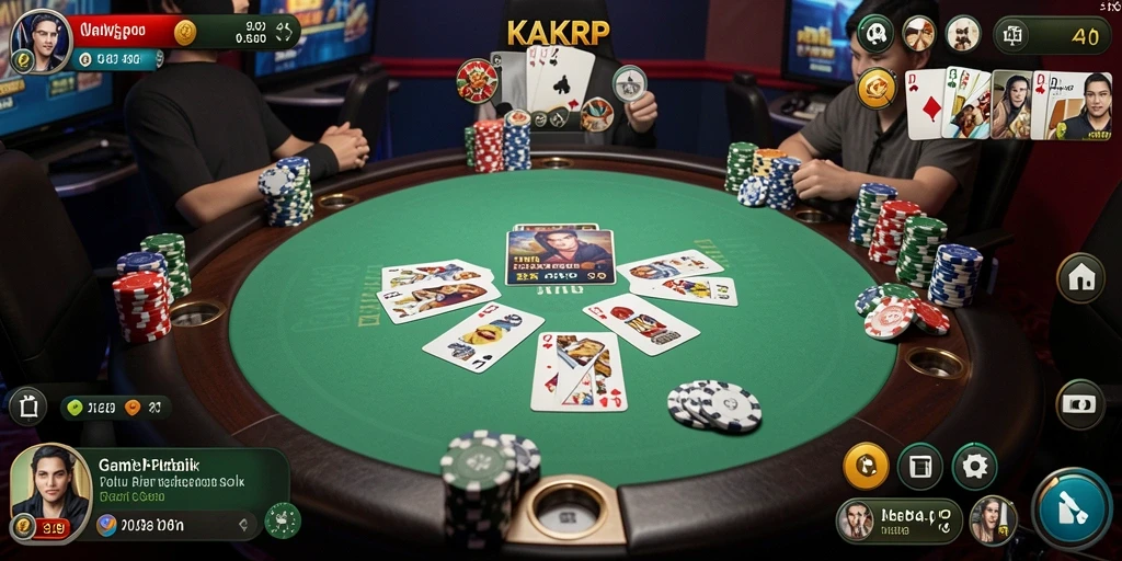Tangkapan layar gameplay KAKRP menunjukkan suasana permainan poker yang seru.