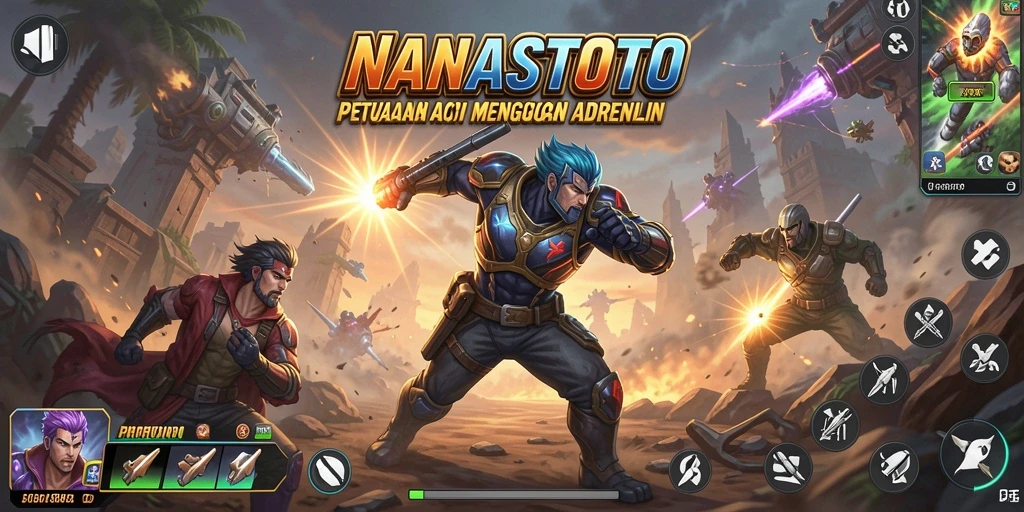 Screenshot NANASTOTO menunjukkan aksi pertempuran yang mendebarkan.